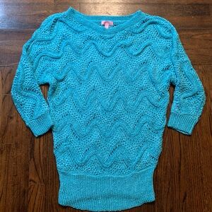 Lily Pulitzer Turquoise Blue 3/4 length Sleeves Sweater